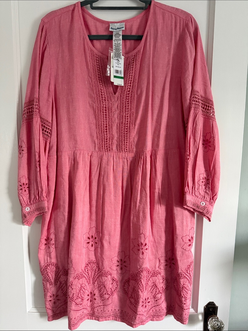 Tommy Bahama Pink Long Sleeve Embroidered Tunic Dress